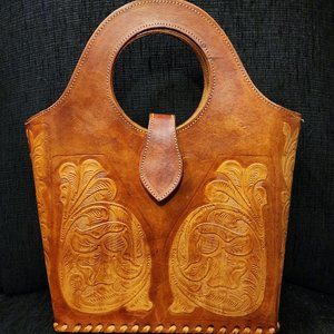 Leather Tote with Floral Tooling handmade